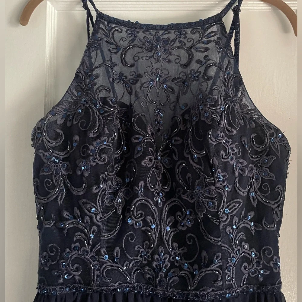 Mori Lee 21589 Navy floral embroidered Dress - Picture 5 of 6